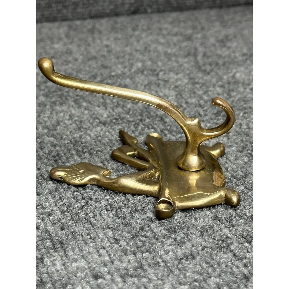 Vintage 70s brass shower hook woman bathing Rosenthal Taiwan 4x4 bath tub soak